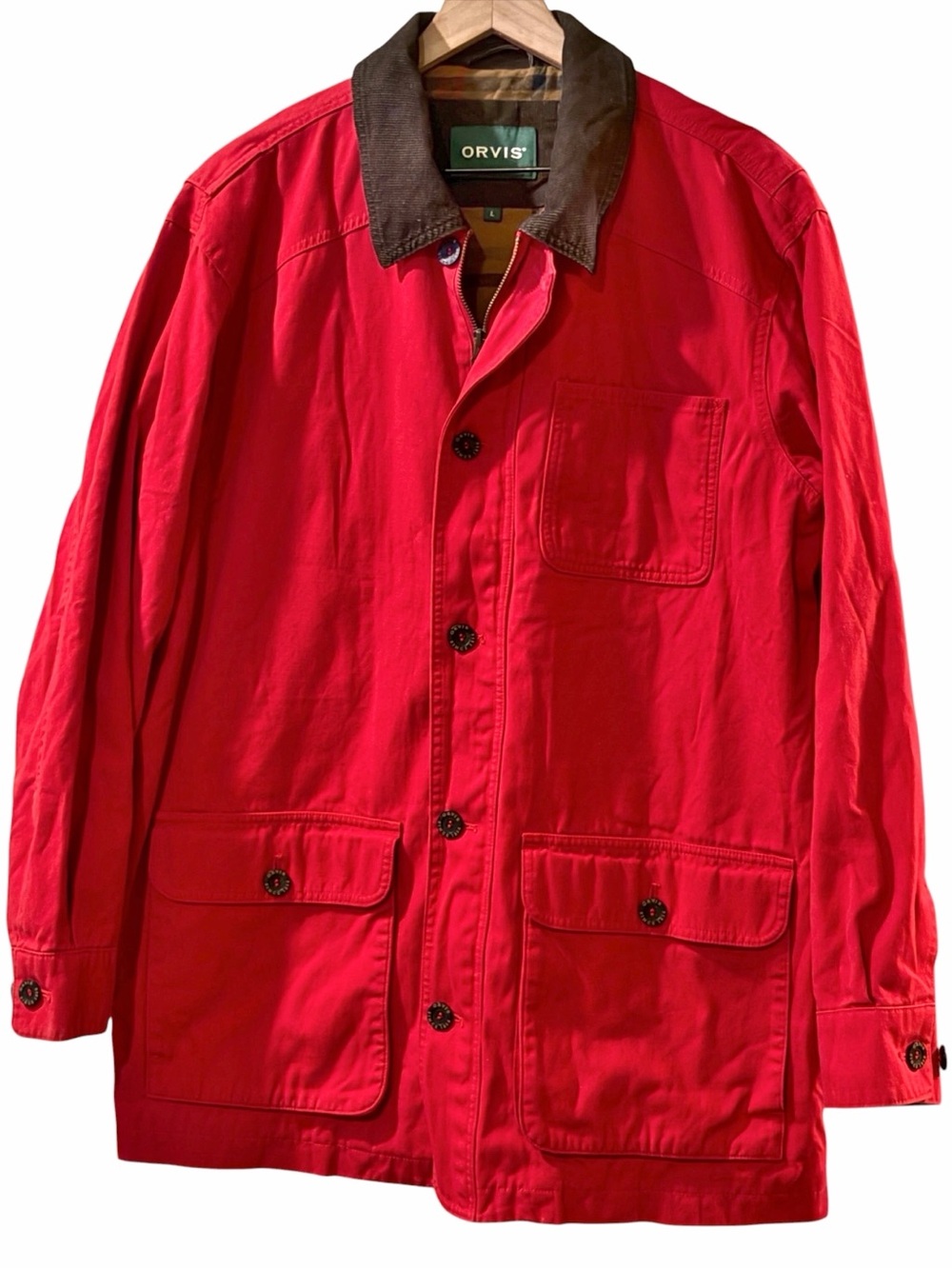 Orvis Men's Large Red Canvas Classic Barn Coat Flannel Lined Field Jacket L